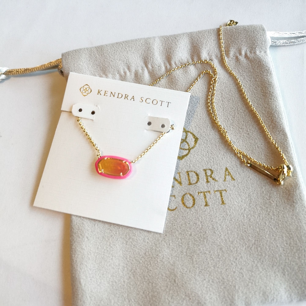 New Kendra Scott Gold Necklace - Elisa Enamel Framed Sunset Illusion